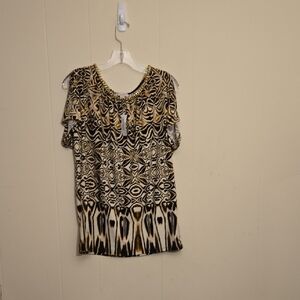 Women's Black and Gold Patterned Top